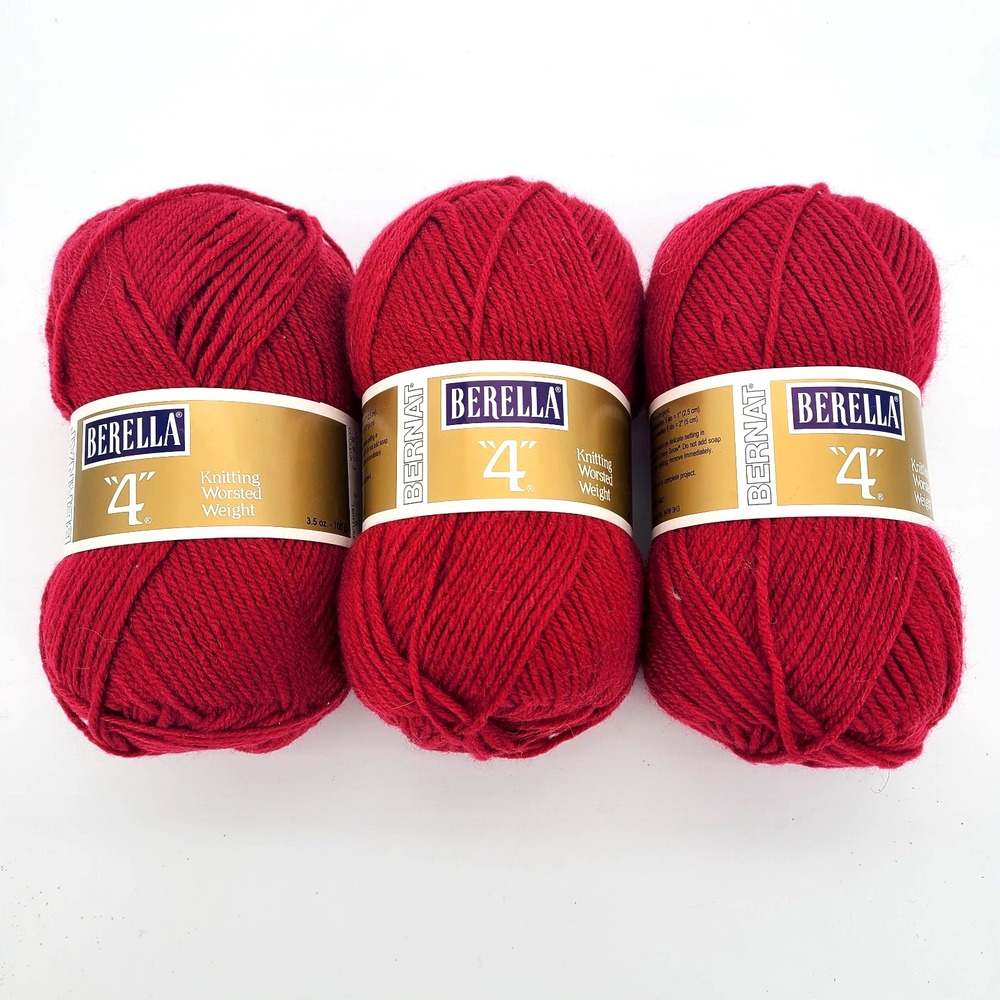 3 Bernat Berella 4 Knitting Yarn Worsted Weight 3.5oz China Rose #8923 Lot #4216